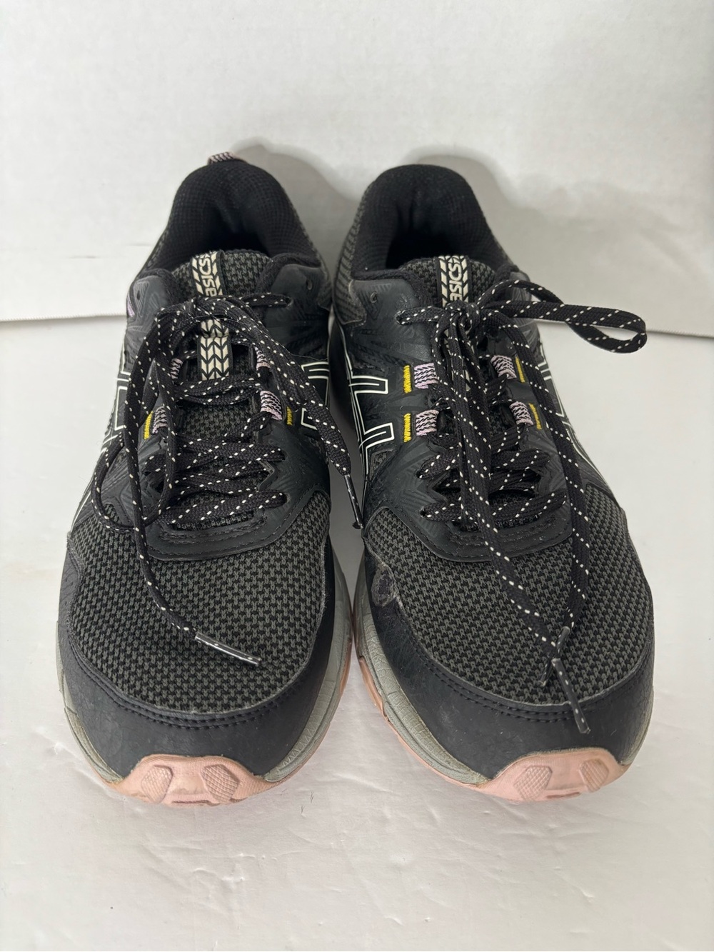 Asics Women's Black Running Shoes with Pink Toe Accents